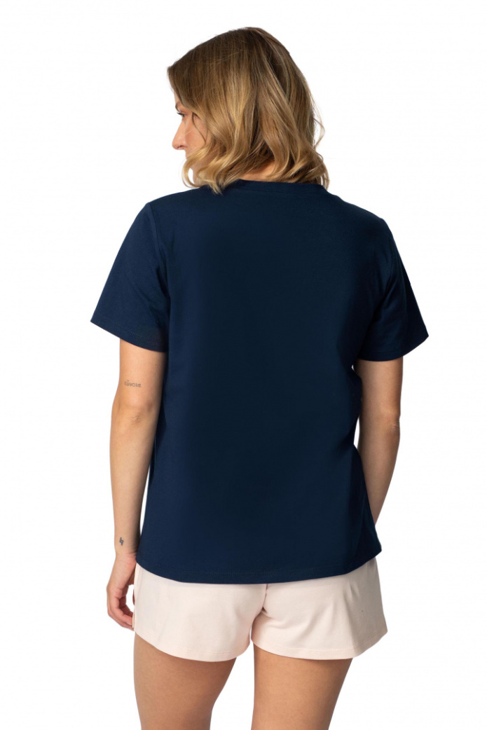 T-shirt damski koszulka z krótkim rękawem bawełniana granatowy